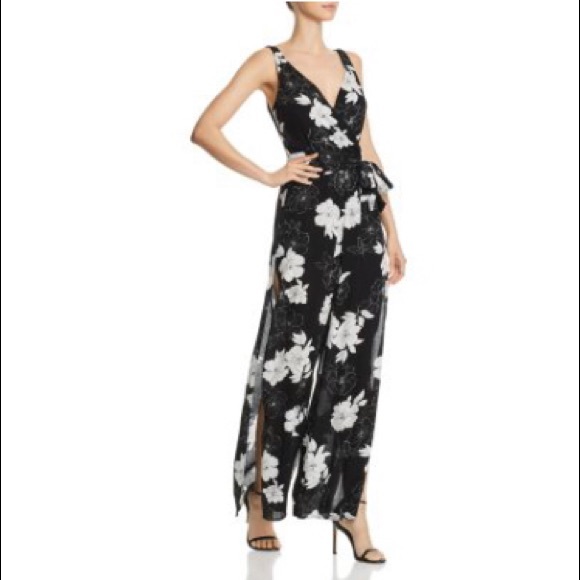 Aqua Pants - Aqua Sz Small Black/White Floral Jumpsuit